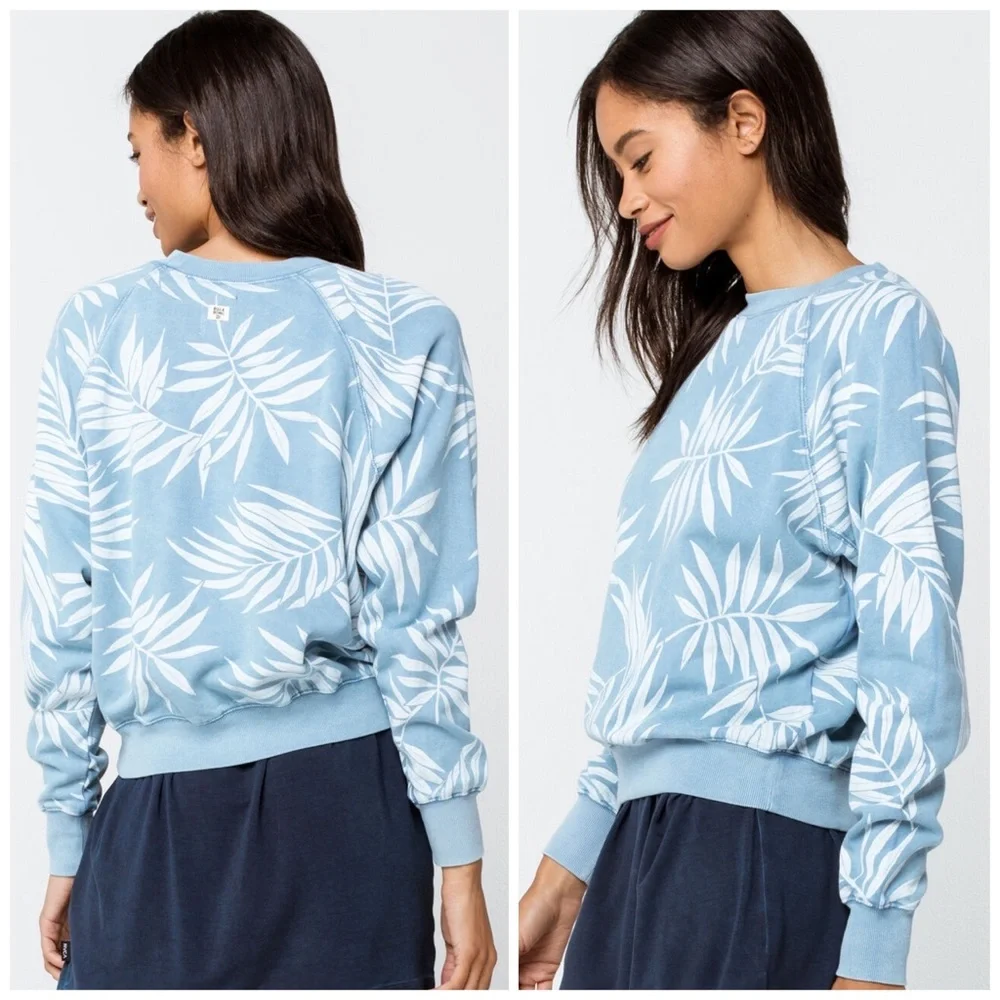 Billabong Wild Palms Womens Crew Sweatshirt light blue size medium - Picture 2 of 4